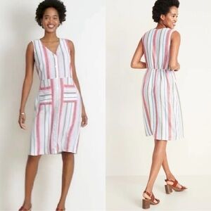 Old Navy Striped Sleeveless Midi Dress in White, Pink, Blue